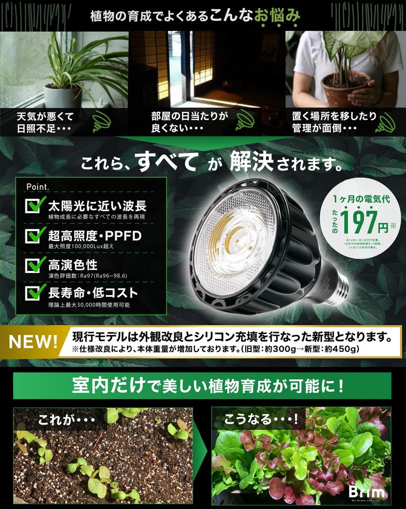 BRIM SOL 24W Pflanzenwachstum E26 Vollspektrum Weiß [Offiziell] Licht, LED, Sockel, (LINKS (5800K))