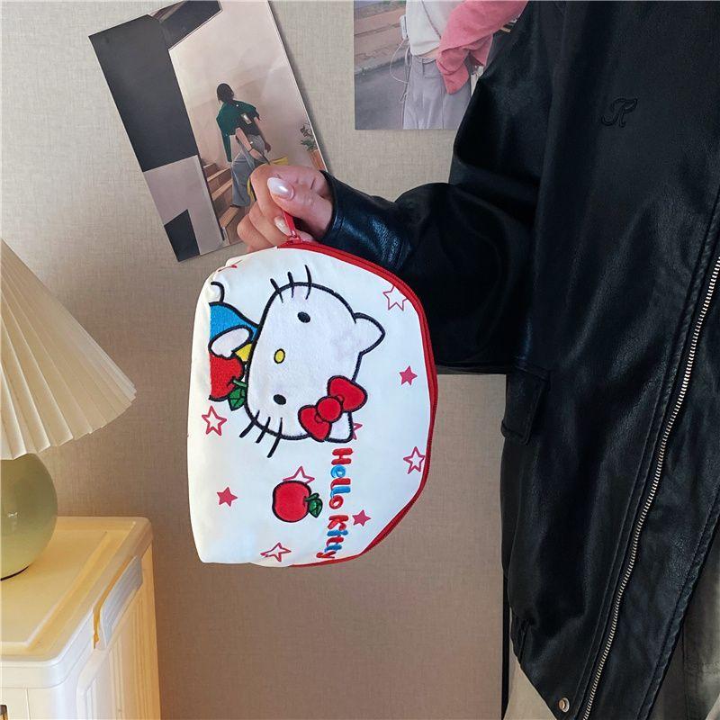 Hello Kitty Shell Shaped Cosmetic Bag 3D Embroidery Cute Cartoon Cat Storage Pouch Portable Travel Toiletry Bag