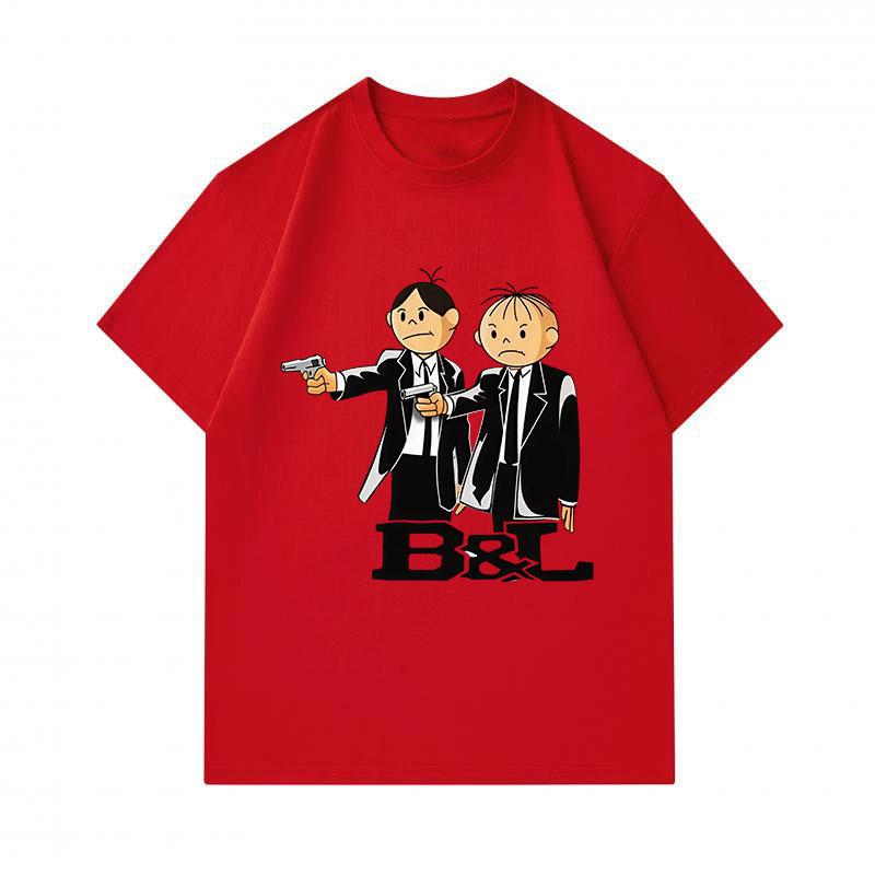 Men's 100% Cotton Crew Neck Short Sleeve T-Shirt, Funny Cartoon Two Gangster Characters Printed Casual Lightweight Tee for Daily Wear