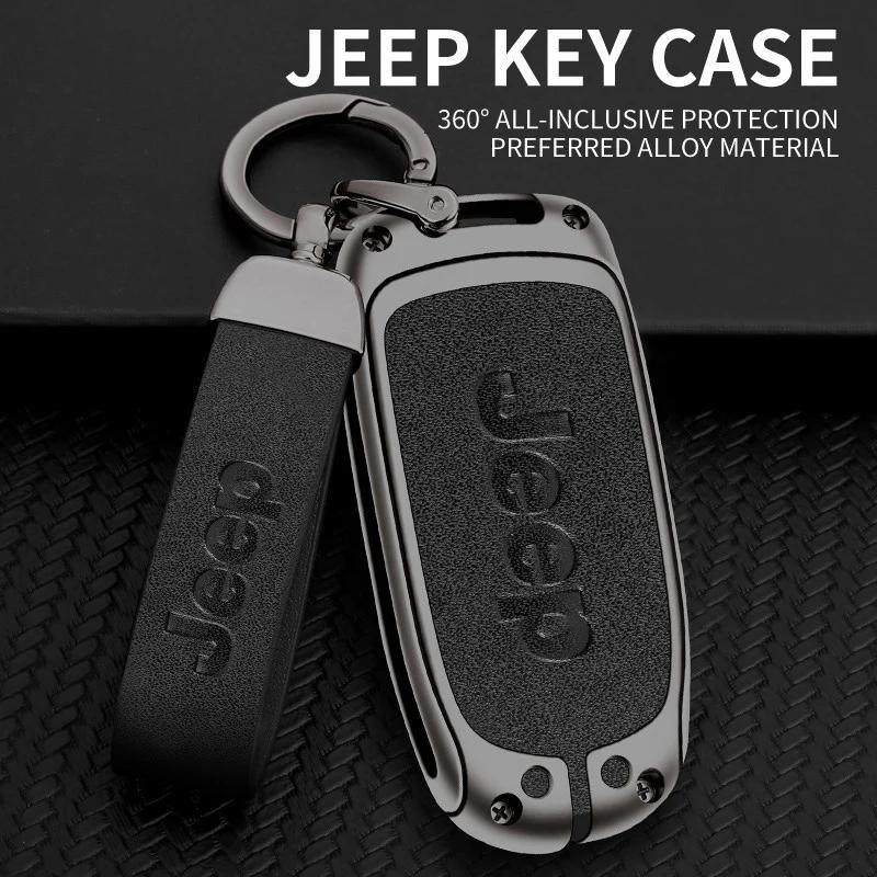 For Jeep Zinc Alloy Leather Car Key Cover Case Fob for Jeep Renegade Compass Cherokee Grand for Chrysler 300C Wrangler Car Ac