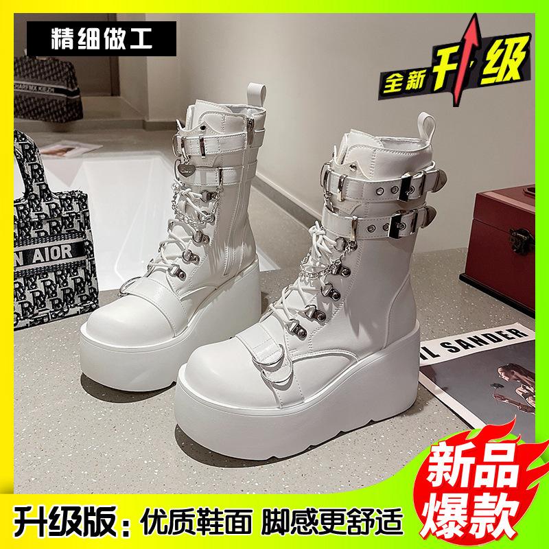 

Маффины на толстой подошве, маленькие короткие ботинки, женские осенние, увеличивающие рост, панк, повседневные ботинки Мартина, тонкие одинарные ботинки 42