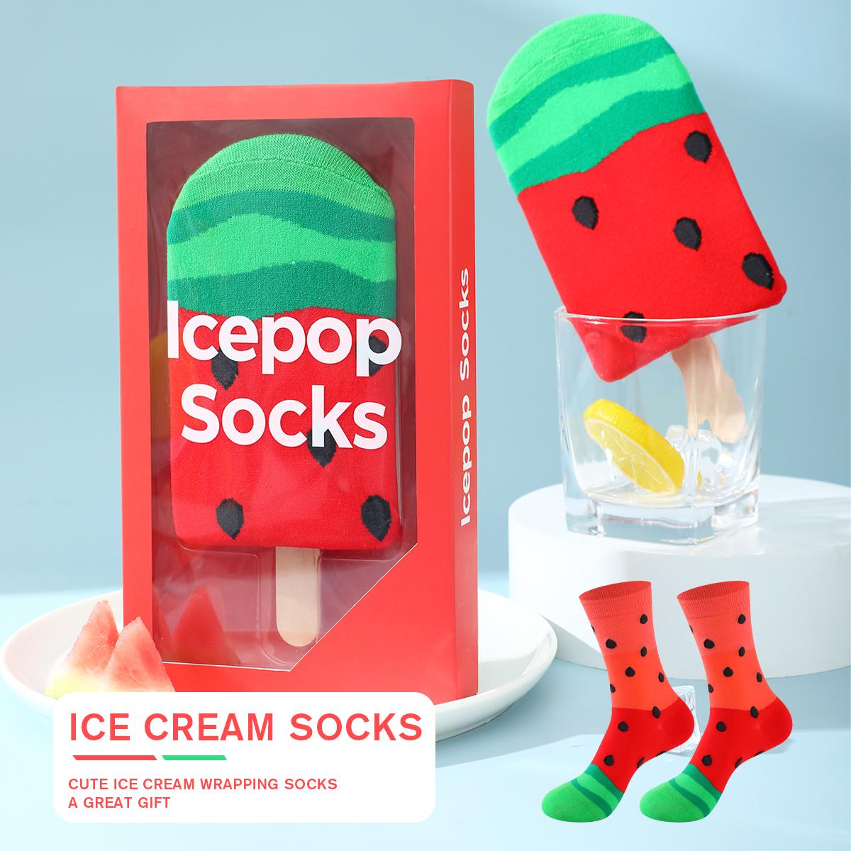 

1 пара унисекс носков средней длины до икры с оригинальным дизайном мороженого, уникальный и интересный праздничный подарок. One Size