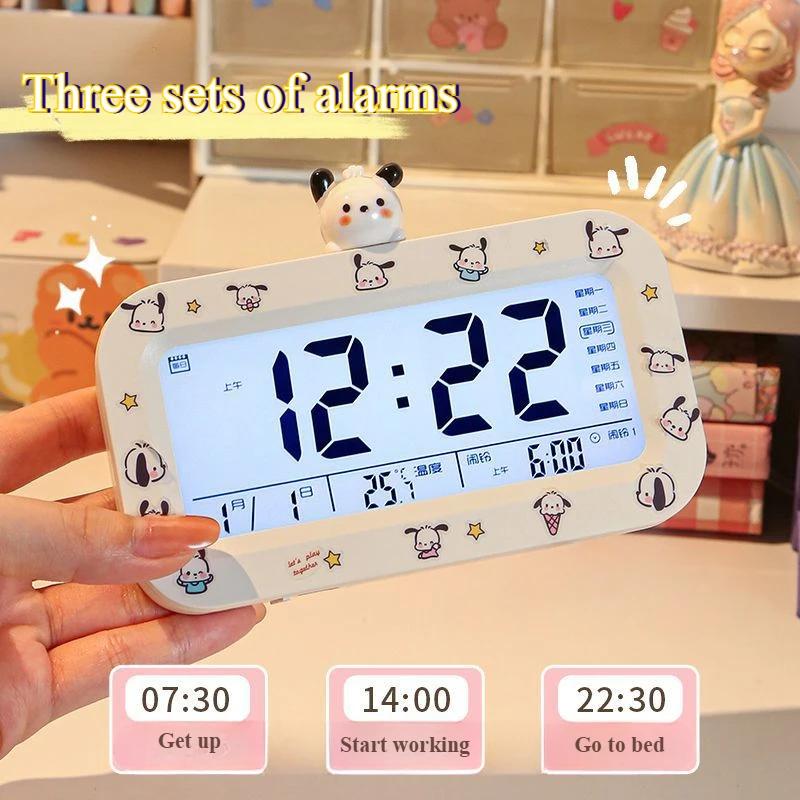 Cinnamoroll Pochacco Power Supply Alarm Clocks Digital Temperature For Students Kids Display Table Decoration