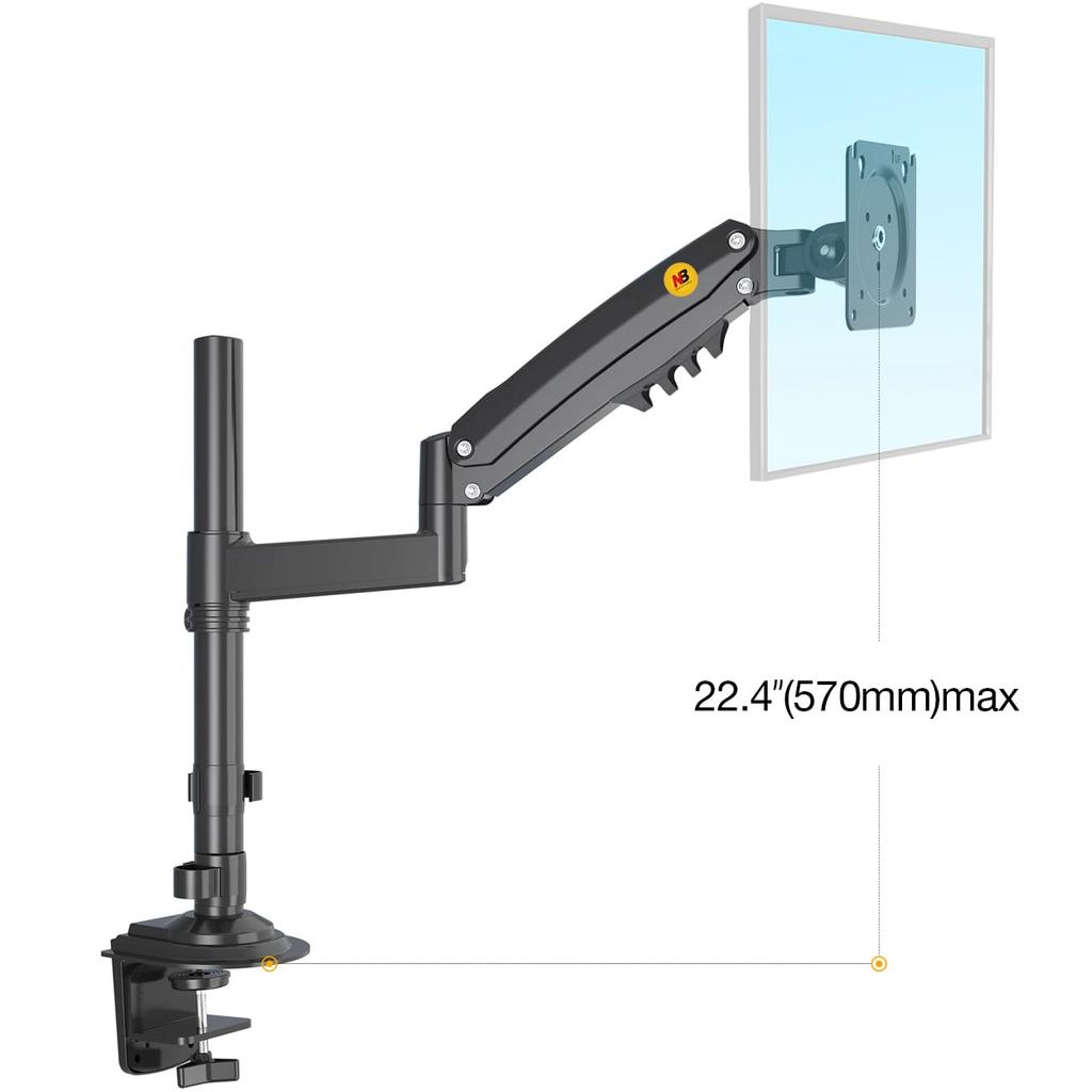 NB ERGONOMIC Monitor Pole Supports up to Monitors 9kg Load Clamp and Grommet Mount Deep Gray Arm, Single, Space-Saving Type, 32-inch / Capacity,