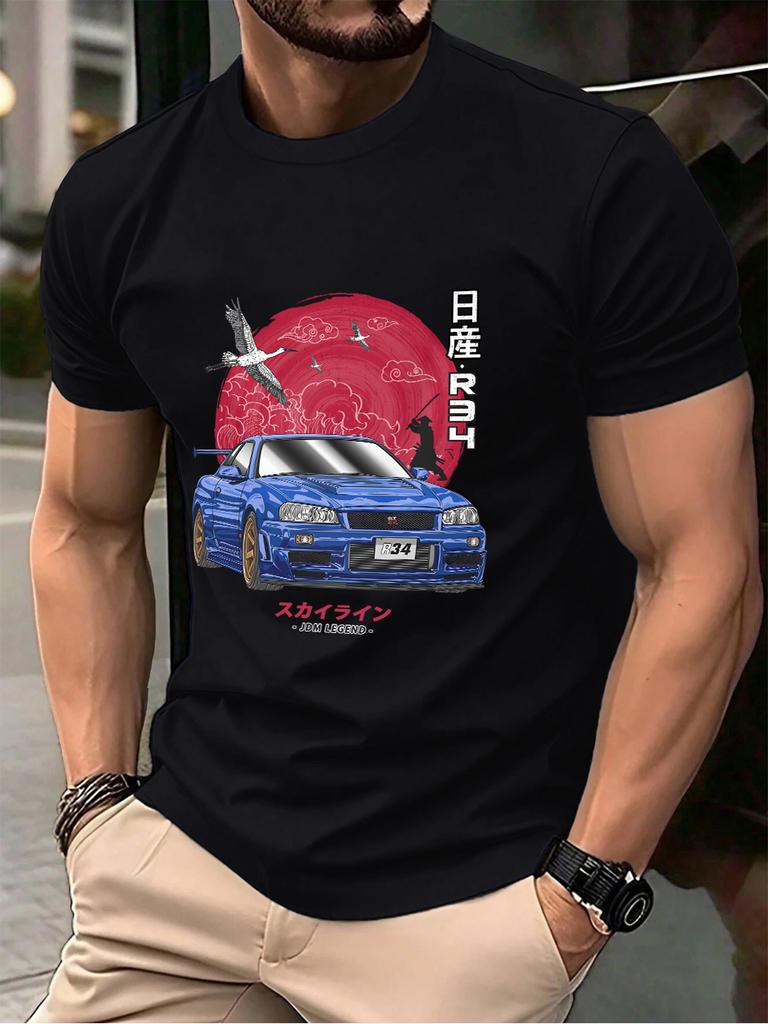 Nippon Jdm Skyline Gtr R34 Prints Cotton TShirts Mens Summer Soft T Shirt Oversized ONeck Short Sleeve Tops Basic Male Clothes