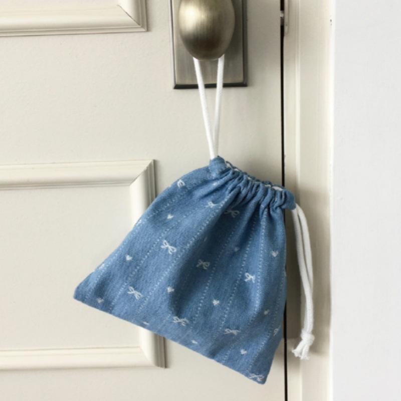 Korean Style, Denim Bow, Fabric Bundle Pocket, Drawstring Gift Bag, Mini, Portable Travel, Touch Up Bag, Storage Bag