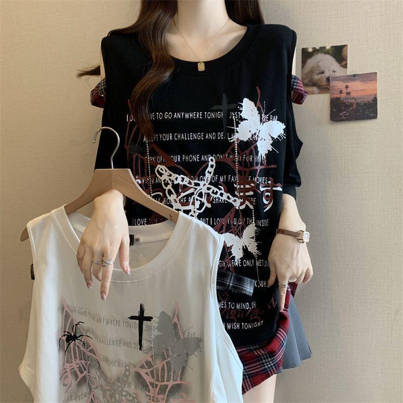 Women's Plus Size Butterfly Print Off-Shoulder Short Sleeve T-shirt - Flattering, Stylish & Versatile Summer Top