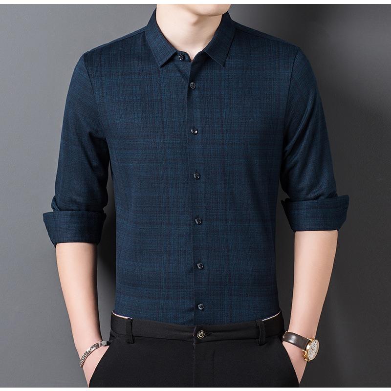 Spring and Autumn New Dad Long-sleeved Shirt Middle-aged Men's Tops Men's Daily Inch Sweater Wool Cardigan Casual Shirt