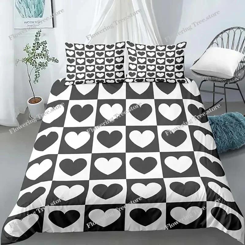 Juego de funda de edredón con tablero de ajedrez con estampado 3D, juego de cama de poliéster para niños, niñas y niños en blanco y negro