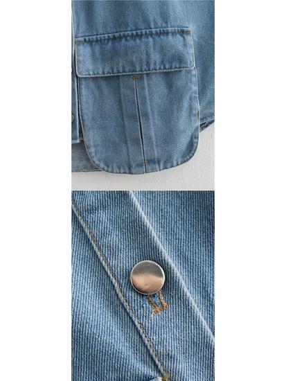 Women's Sleeveless Cardigan: Plain Color, Large Pockets, Polo Collar, Denim Top, High-Quality Feel