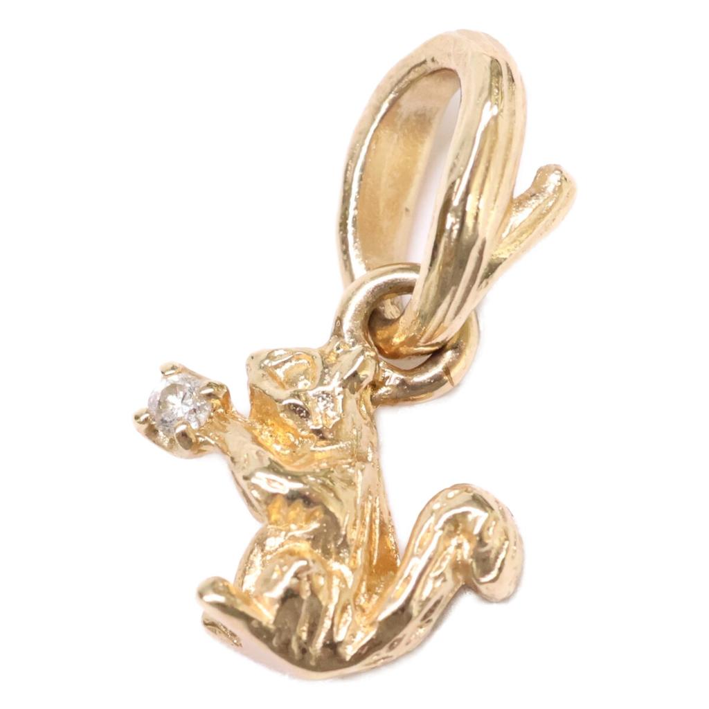 ete [Beautiful condition] K10 1P diamond squirrel motif Pendant top Yellow GoldUsed