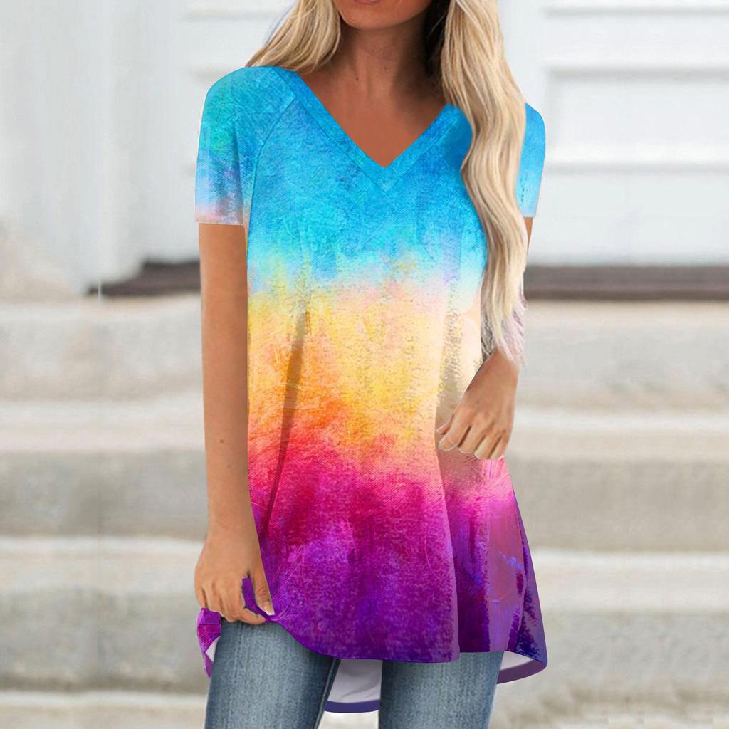 Ladies Short Sleeve Pleated Loose Tops Plus Size Casual Tops V Neck Short Sleeves Casual Summer T Shirts Ladies Tops T Shirts Shirts