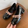 Women Heels Shoes Crystal Bow Sandals Woman Summer 2025 New Chunky Sweet Lolita Dress Pumps Leather Zapatos De Mujer