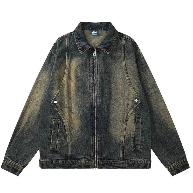 

Washed Old Denim Jackets Men s Lapel Zipper Personalized Patchwork Coat Couple Fashion Casual Loose Jacket Oversize Jaquetas