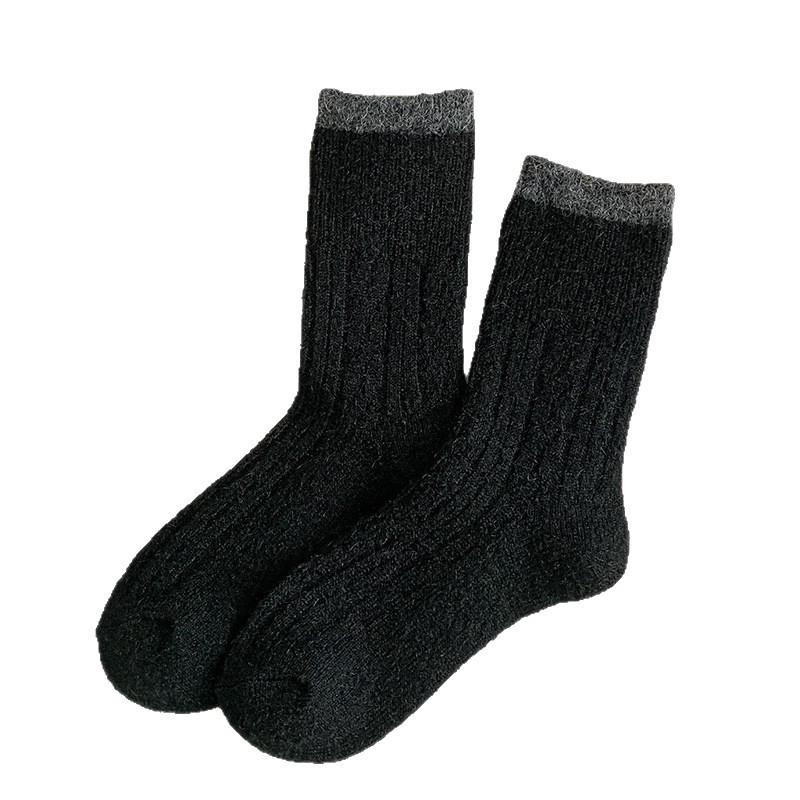 Korean Style Ribbed Color Block Mid-Calf Socks - Autumn/Winter Warmth, Retro Forest Academy Look