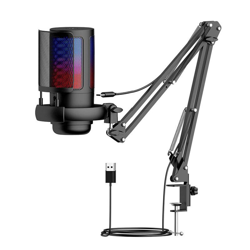 RGB Touch Button USB Condenser Microphone with Cantilever Stand for Gaming and Live Streaming
