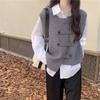 Spring and Autumn Outside Overlapping Wear Cardigan Camisole Temperament Literary Style Niche Design Irregular Knitted Waistcoat Vest Woman