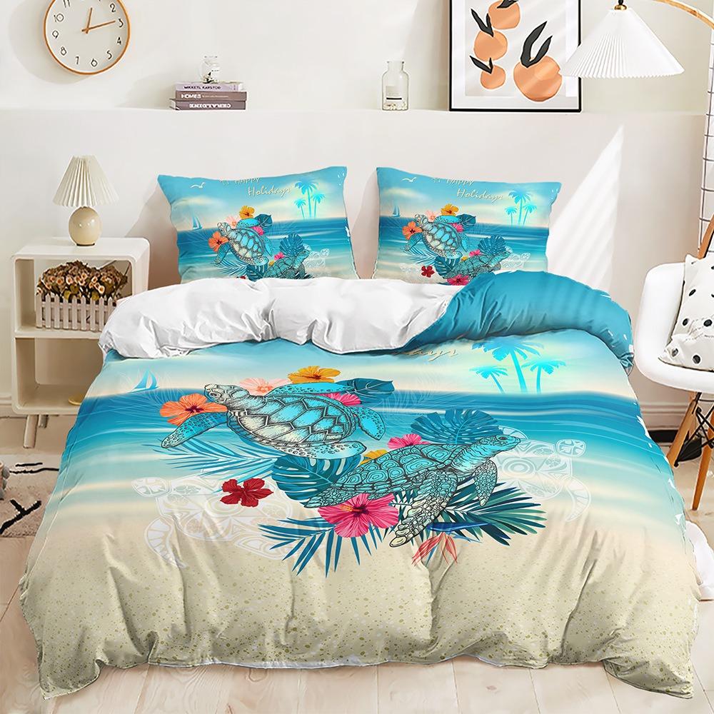 3D Marine Animal Bedding Set Turtle Duvet Cover Pillowcase 2/3pcs Single Double Bed Cover Gift Home Textile