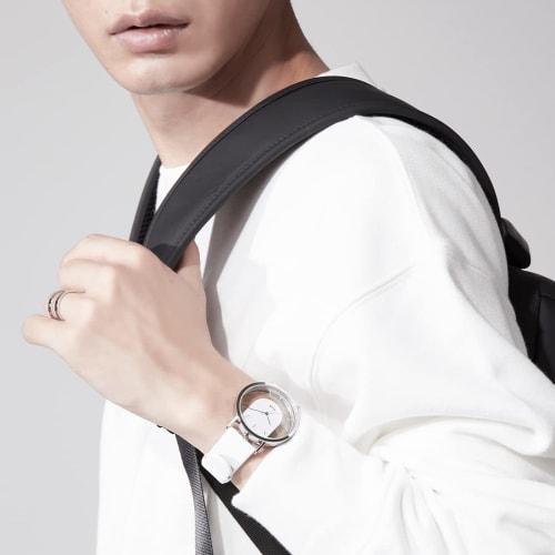 Watch Men's White Popular Brand Leather Stylish Ladies Unisex White Skeleton Watch KLON INVISIBLE RELATION WHITE 40mm