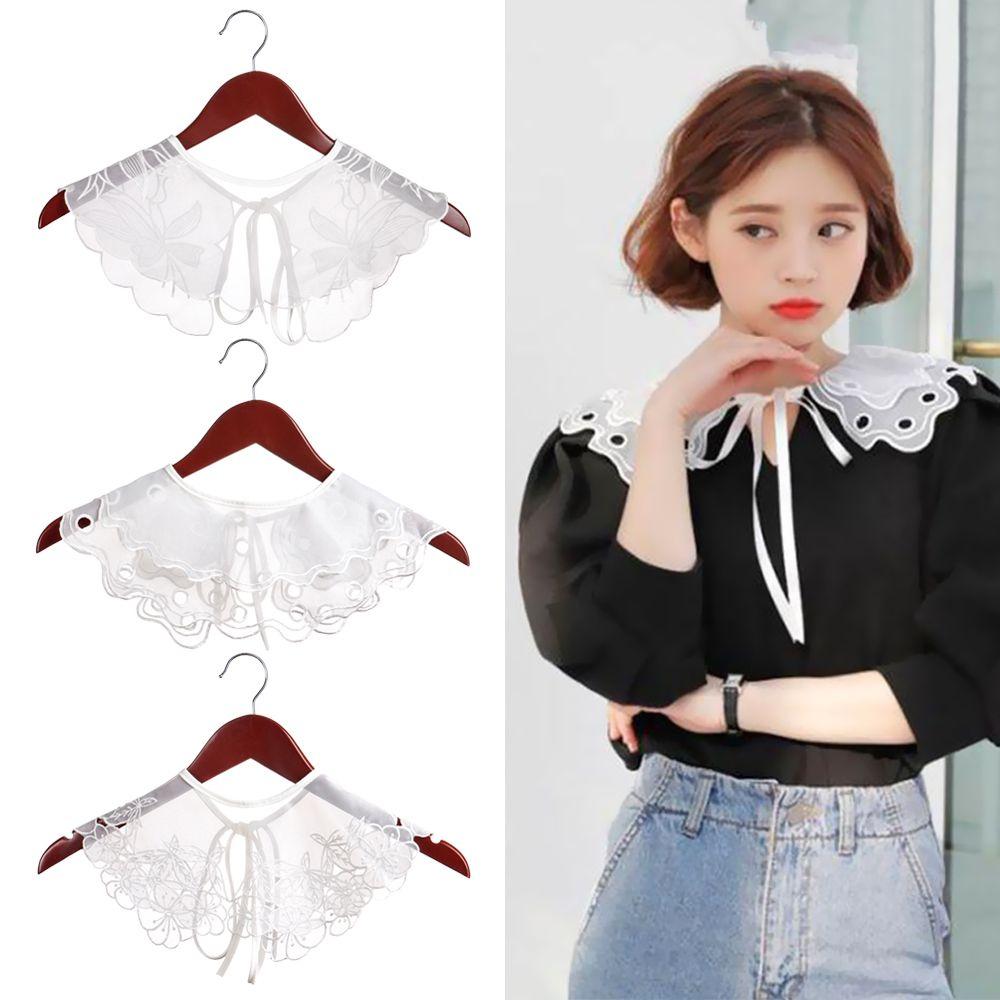 Women Men Lace Cotton Shirt Fake Collar Clothes Accessories Lapel Blouse Top False Tie