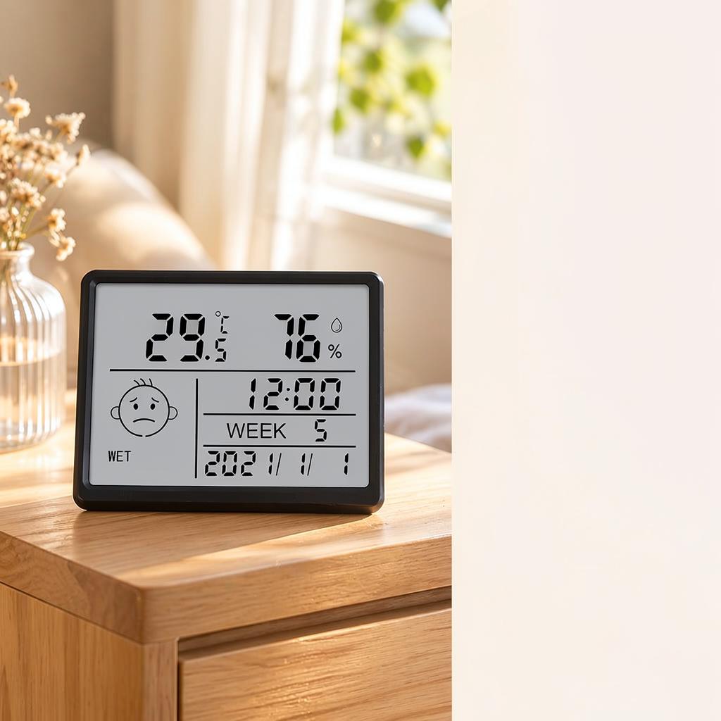 Minimalist LED Digital Clock Temperature Humidity Monitor Magnetic Wall Mounted Desk Tabletop Home Office Kitchen Tool