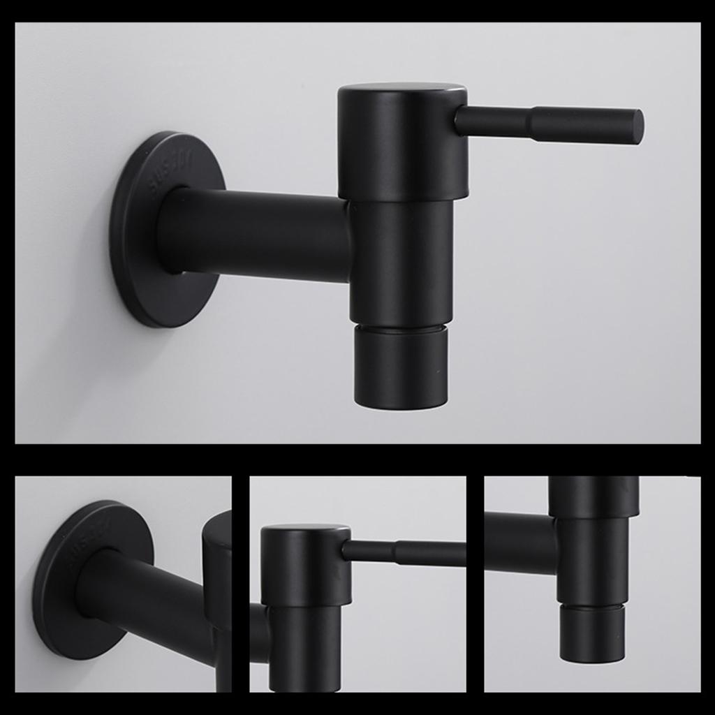 Wall Mounted Single Cold Water Faucet Classic Black Washing Machine Mop Pool Water Tap for Home Garden Bathroom Bath