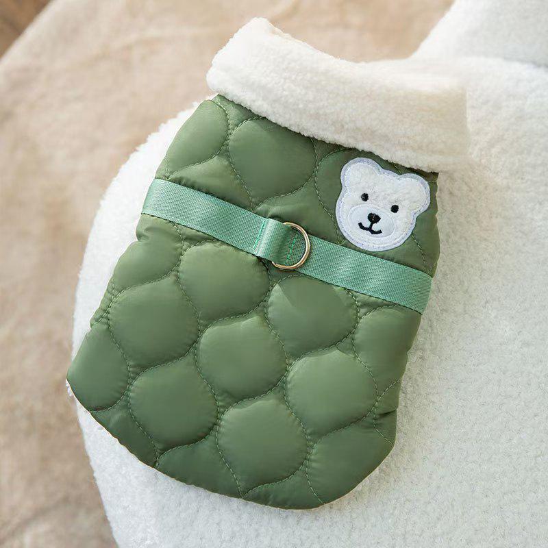 

Cozy Autumn/Winter Pet Vest with Leash Buckle - Cotton Clothes for Small/Medium Cats & Dogs XS зелёный