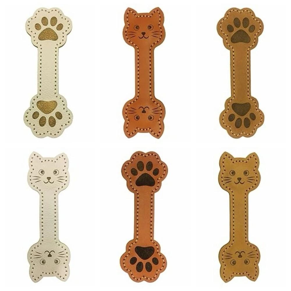 3PCS Magnet Buckle PU Leather Bookmark Vintage Style Cat Face Bookmark Page Divider Library Use