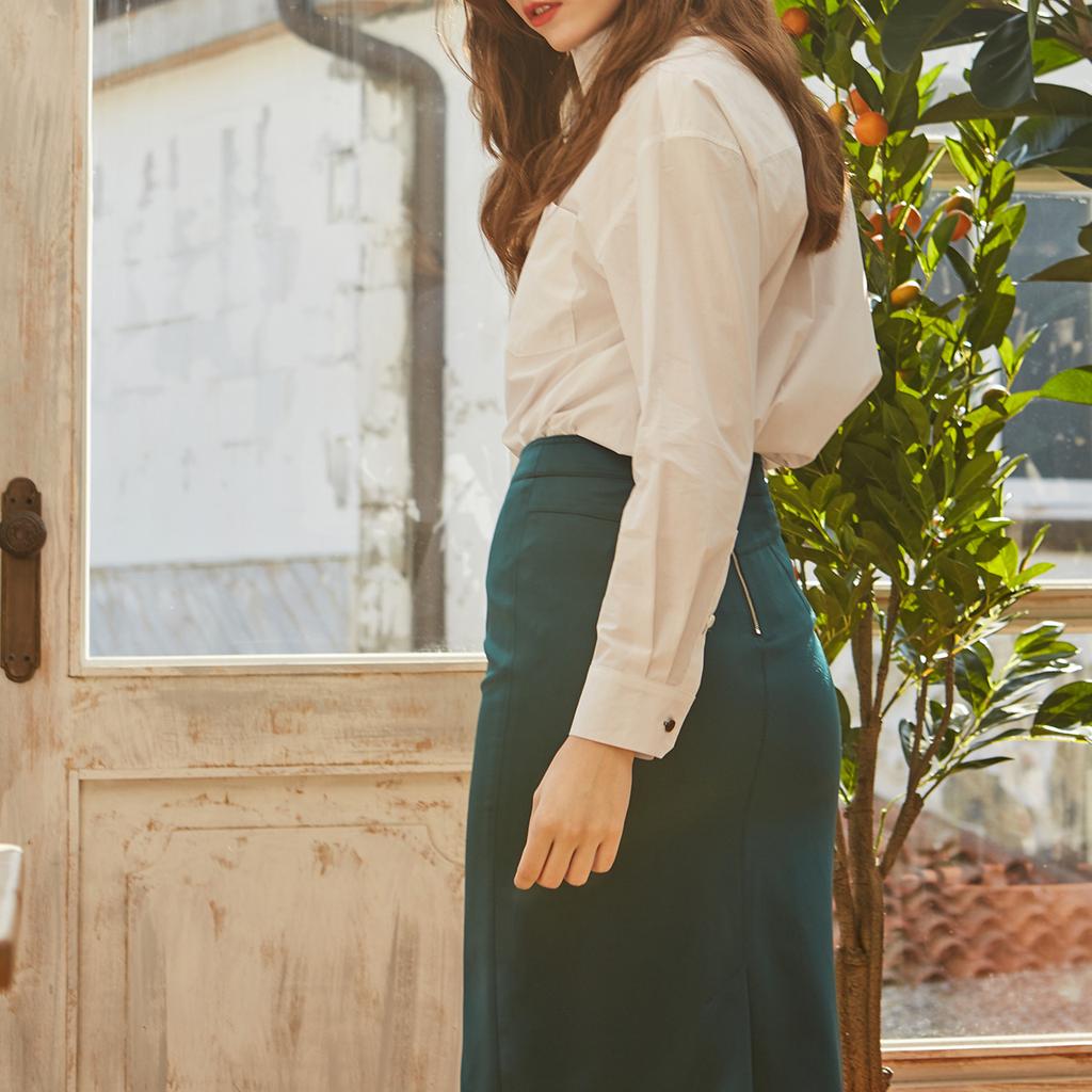 PINBLACK Satin H-Line Skirt Green