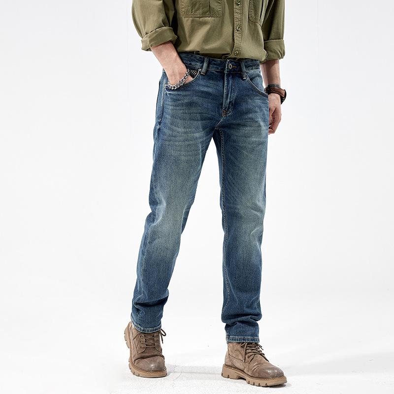 European Version Straight Men's Pants Slim-fitting Small Straight Elastic Jeans Men's Fashion Trendy Brand Wide Casual Daily Versatile Trousers