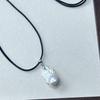 Adjustable Leather Cord Necklace with Freshwater Pearl & Baroque Fishtail Pendant