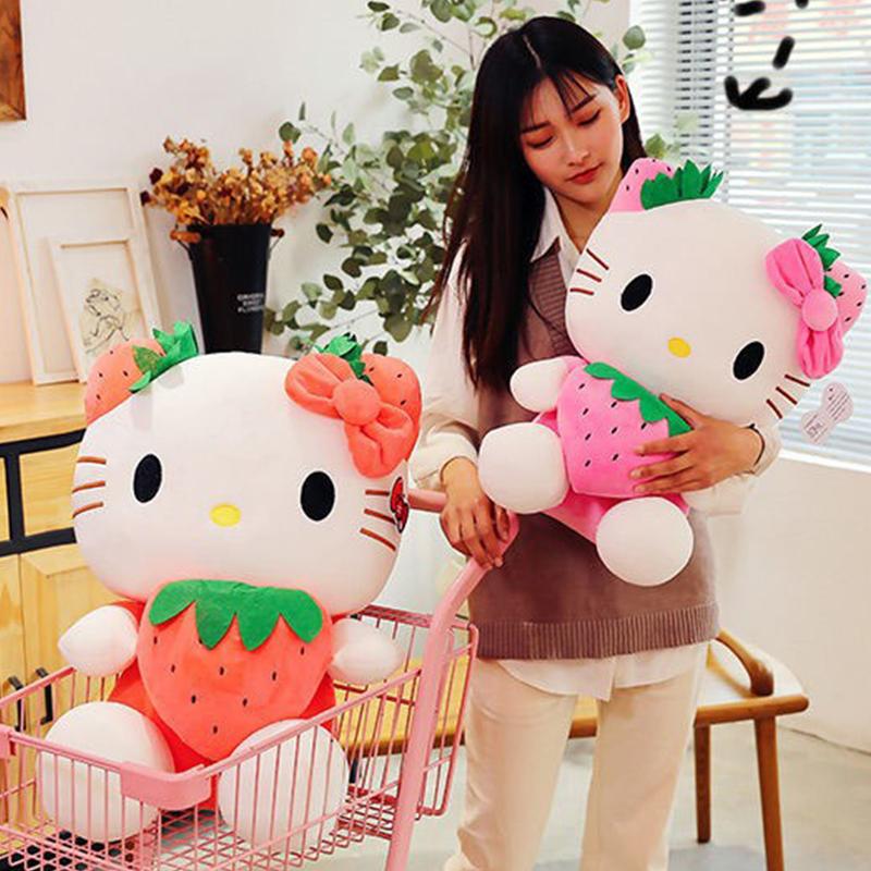 25Cmkawaii Plush Stuffed Toys Strawberry Kt Cat Pillow Dolls Birthday Gift Home Decoration Animal Doll