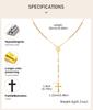 Triple Tone Beaded Rosary Cross Necklace, Stainless Steel Long Chain Crucifix Rosary Chain Y Necklace Women Religious Jewelry