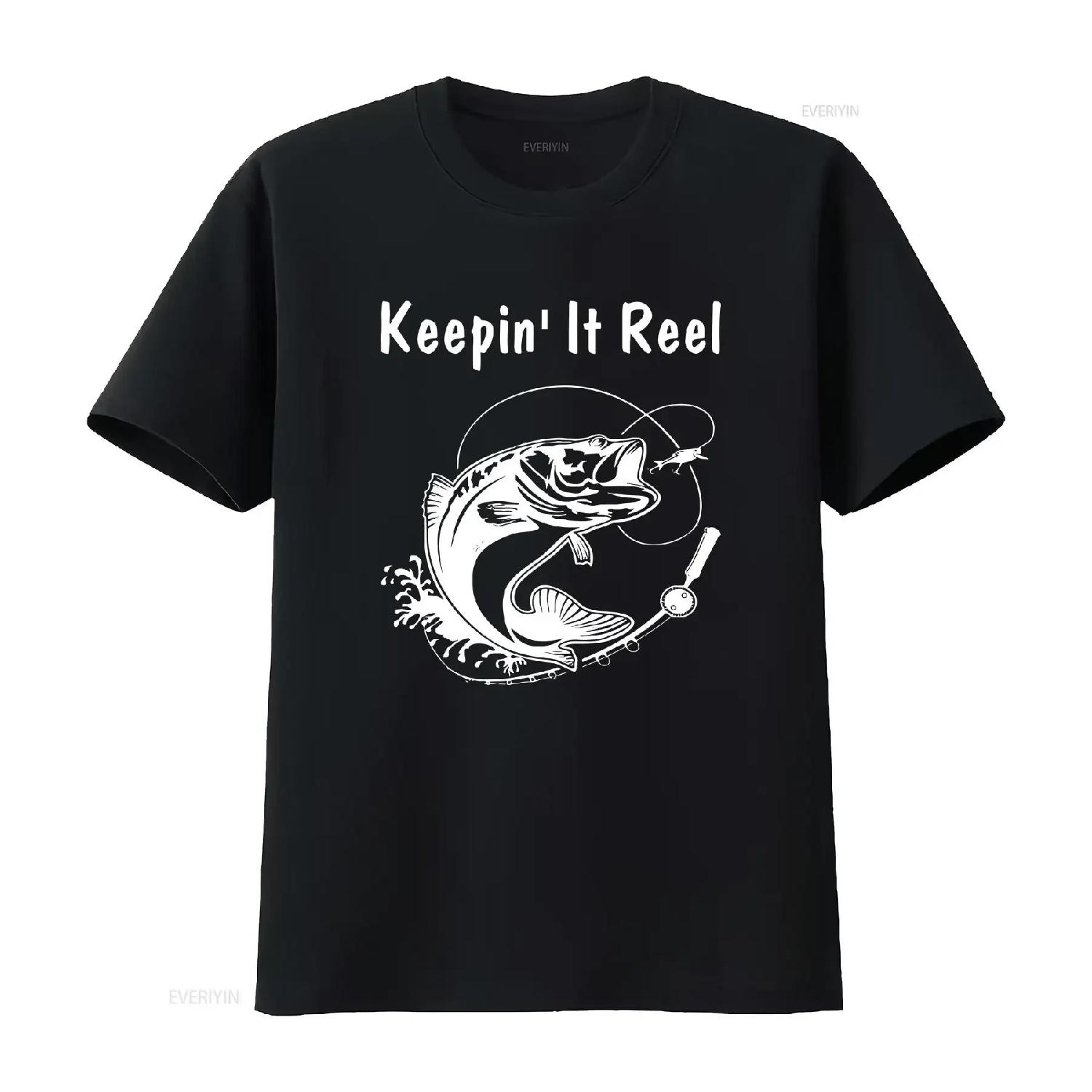Рубашка Keepin It Reel Ловля рыбы Для него День отца Рождество Рыбак Рыболов Мужская винтажная стирка с принтом Удобная S чёрный