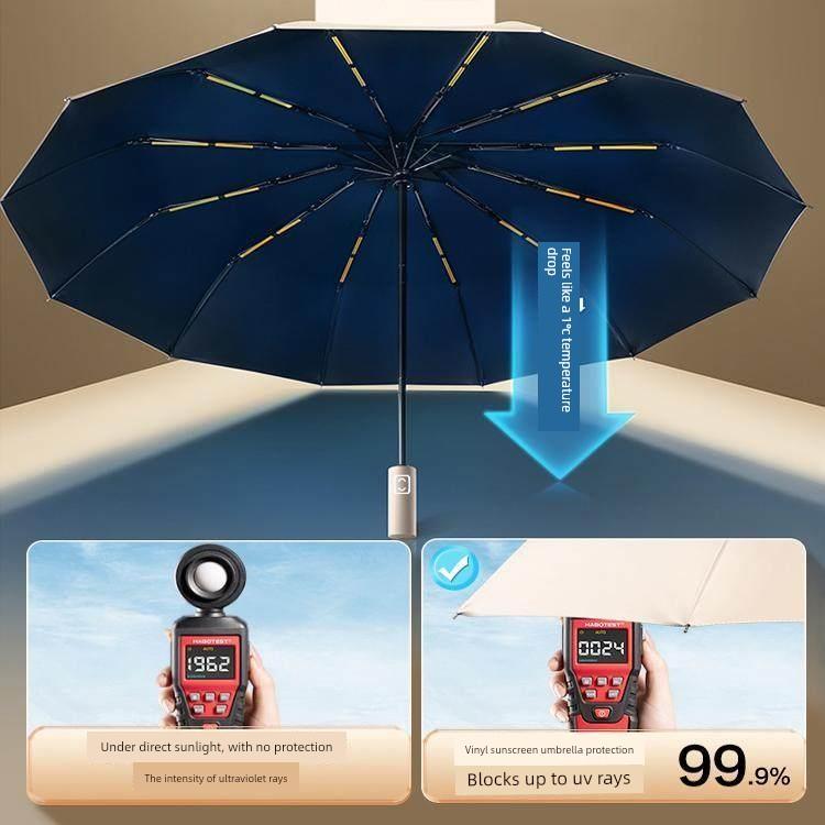 Umbrella with Enlarged Canopy, Thickened and Reinforced, Uv-Resistant, Compact and Portable, Dual-Use for Women and Men, Fully Automatic Sunshade