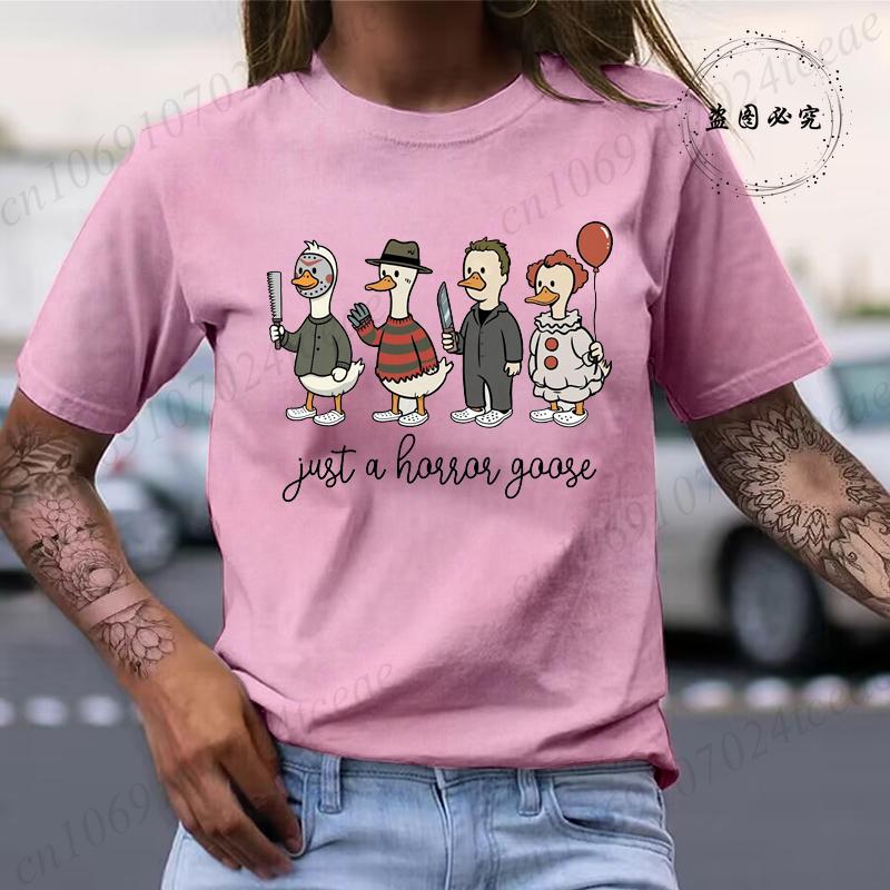Casual Summer Unisex Shirt Hip Hop Harajuku Streetwear Halloween Just A Horror Goose Graphic T Shirt Oversize T Shirt Gothic Tops S