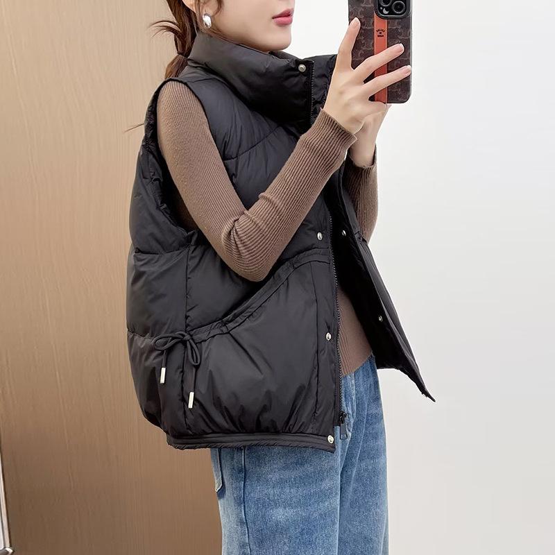 

Bow down vest women s outer wear 2025 winter new lightweight stand-up collar thermal pocket thermal vest M чорний