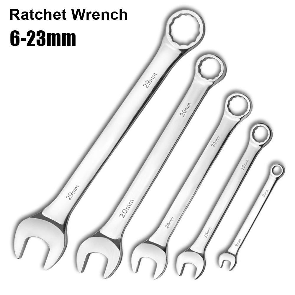 1Pcs Durable Metric Ratchet Wrench Reversible 6-23mm Ratcheting Spanner Universal Nut Hand Tool Car Bicycle Repair Tool