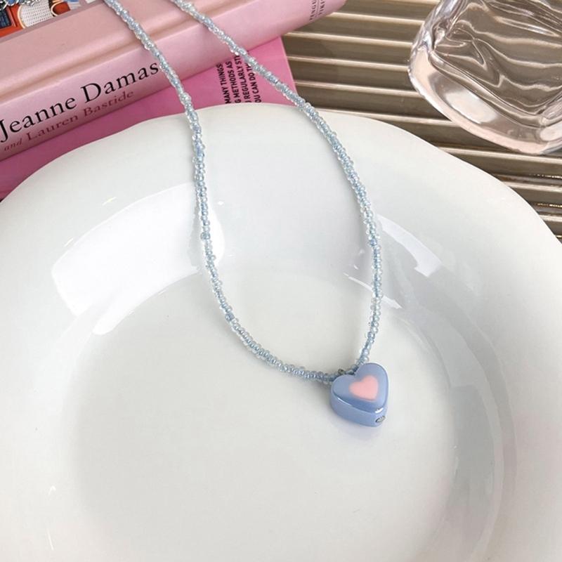 Acrylic Heart Beaded Necklaces Heart Pendant Choker  Beads Chokers Party Accessories Gift for Women Girlfriends