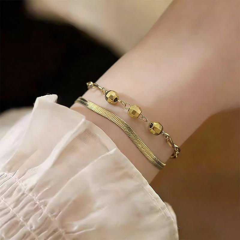 Female style bead double-layer stainless steel bracelet snake bone chain jewelry accessory