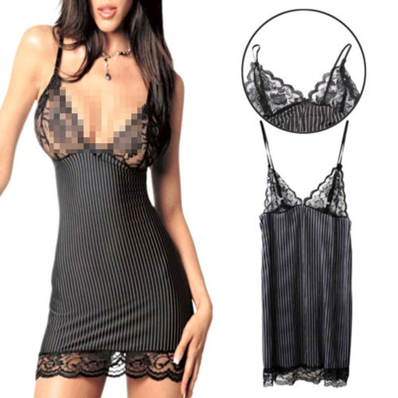 Polyester Lingerie Nightgown With Lace Trim For Female Sleepwear