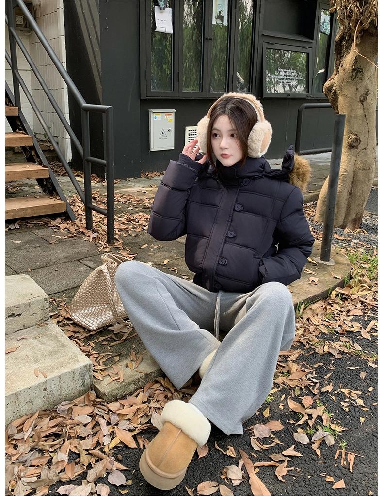 Women’s Short Hooded Windproof Thicken Warm Winter Jacket With Fur Collar