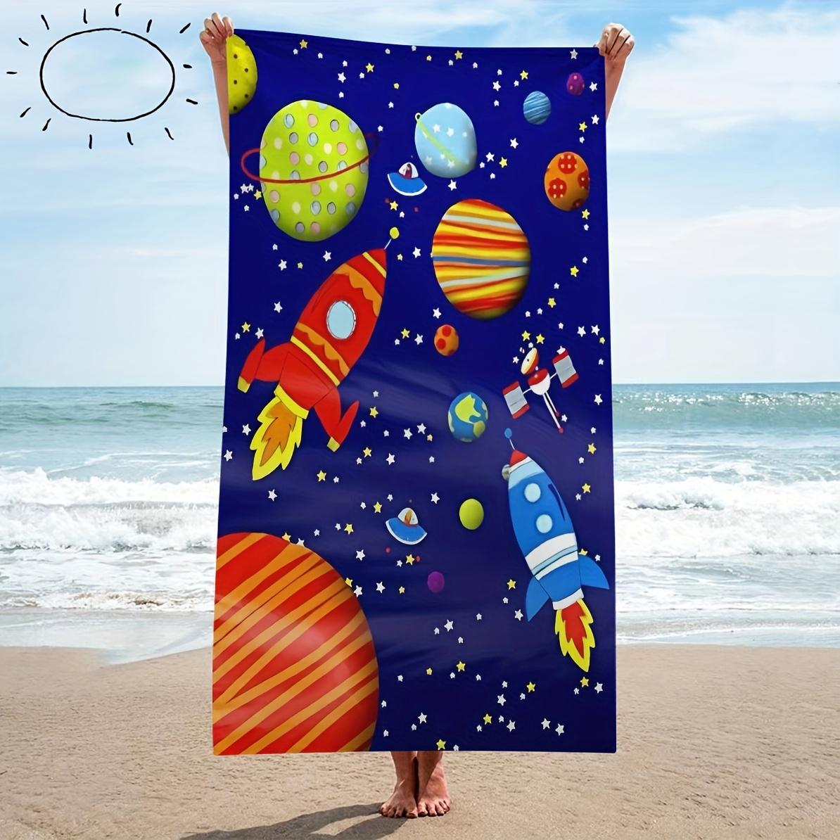 Ultra Soft Quick-Dry Beach Towel with Space Element Pattern Perfect Travel Essential for Little Boys Sand-Free Super Absorbent W40*H60(CM)