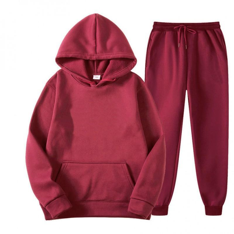 Einfarbiges Hoodie-Set Herren Damen Freizeit-Sportbekleidung Schlichtes Sweatshirt Jogginghose