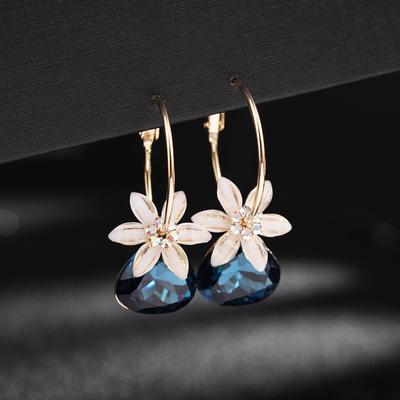 Šviečiantys krištoliniai gėlių auskarai moterims Sweet Statement Water Drop Dangler Korėjos pop vestuvių vakarėlis auskarai papuošalai