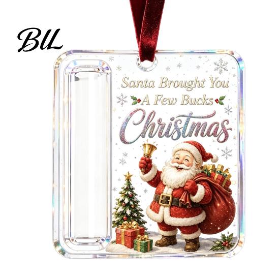 Christmas Cash Ornament with Lanyard Gift Ornament, Clear Acrylic Money Holder, Holiday Xmas Card Holder for Tree Hanging Decoration, Funny