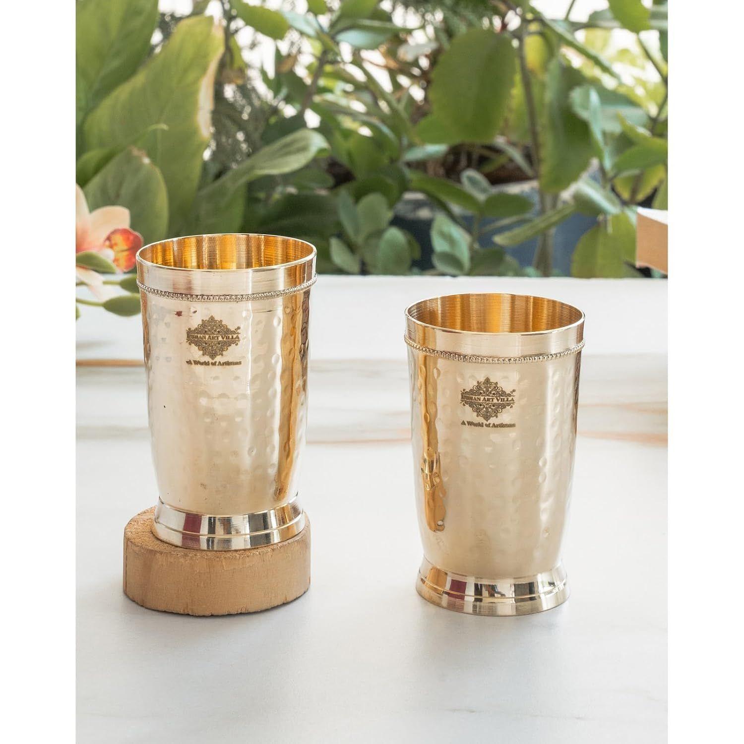 

Pure Brass Glass for Drinking Serving Water, Yoga & Ayurveda, Set of 2