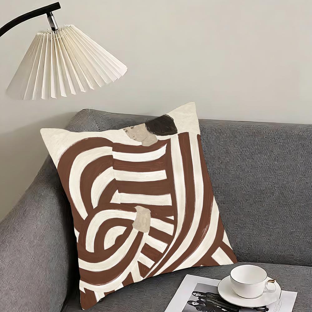 Abstract Figure Lines Girl Sofia Cushion Cover Reversible Plush Pillow Cover – For car, sofa, bedroom, perfect as a gift.