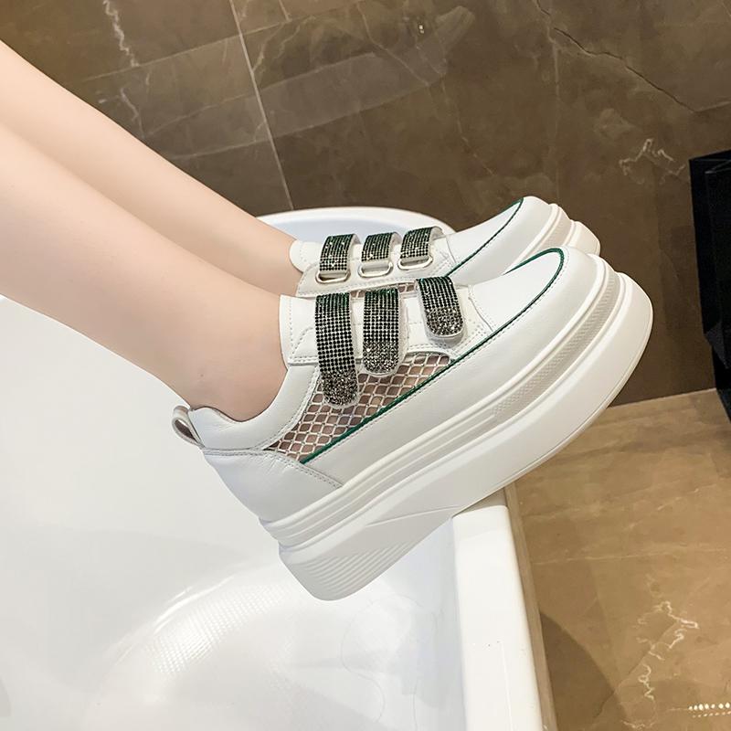 Fashion 7.5cm Women Casual Platform Wedge Summer Hollow Mesh Shoes High Brand Crystal Hook Sping Chunky Sneaker Fashion High Heel