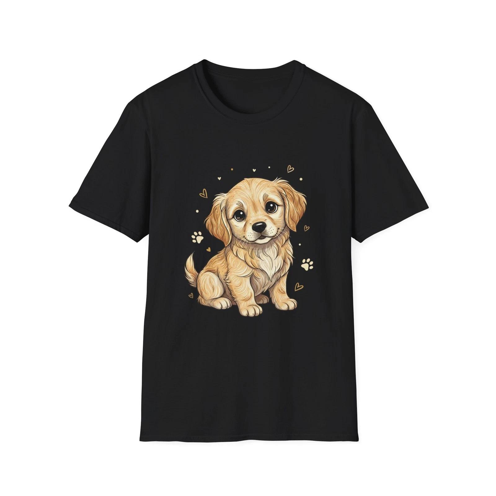 Dog Cute Kawaii Golden Retriever Black Tee Adorable Pet Graphic T-Shirt S